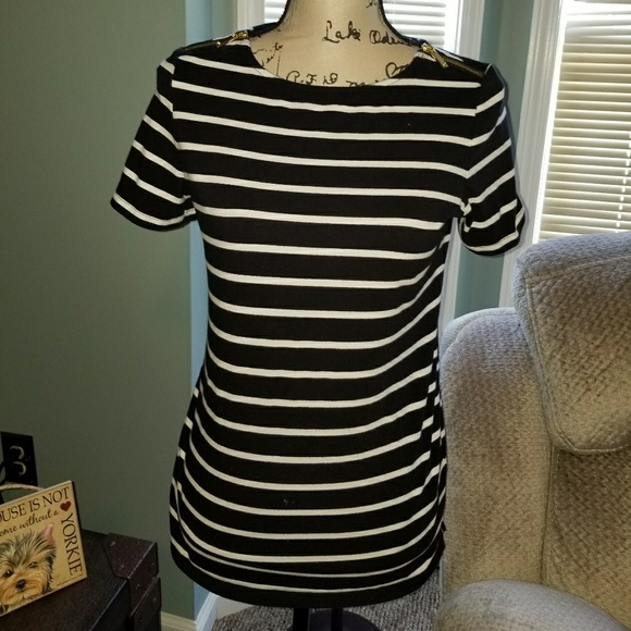 Michael Kors Tops - Michael Kors black/white striped zipper blouse